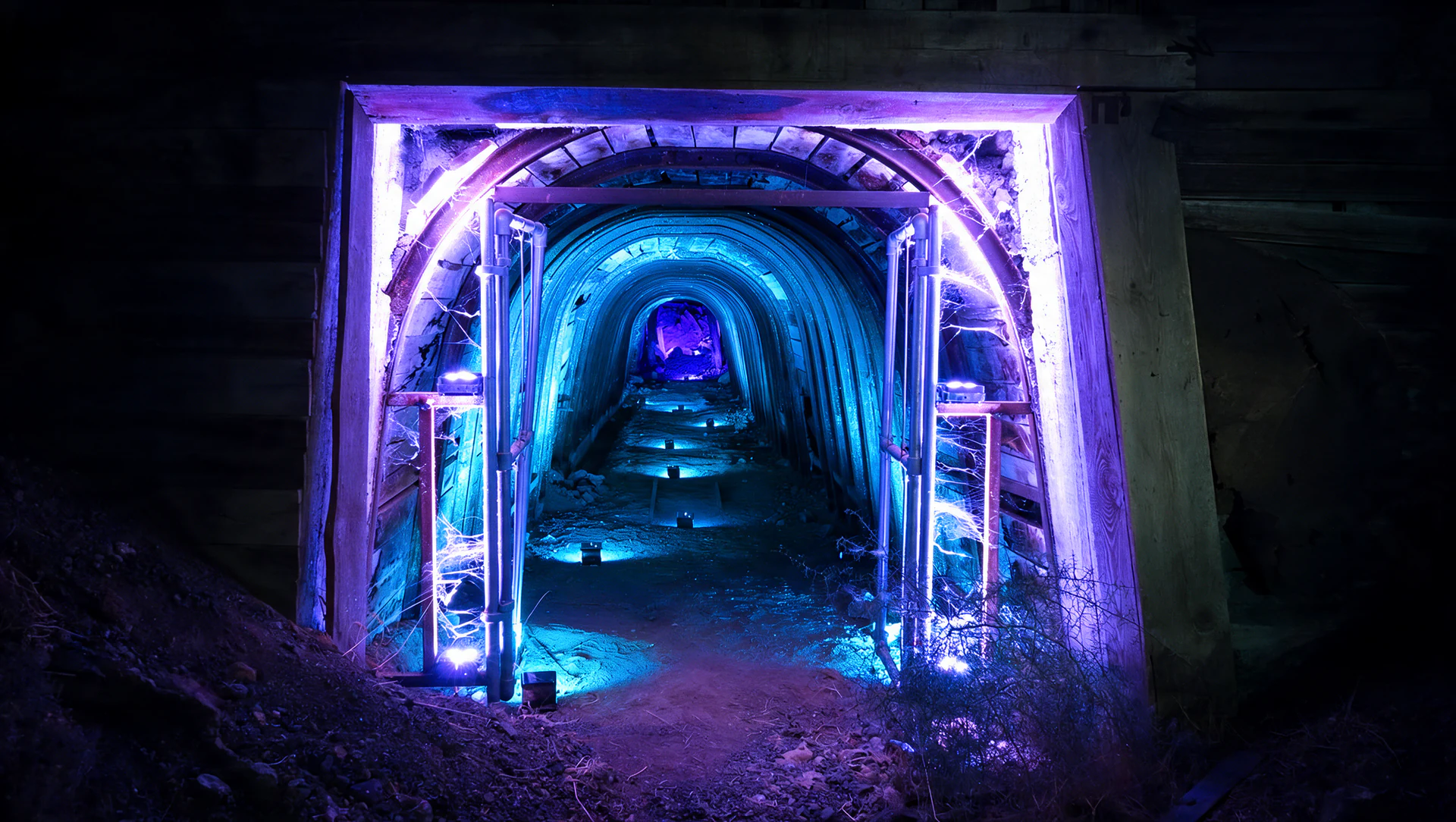 Violet entrance and blue interior of a light tunnel